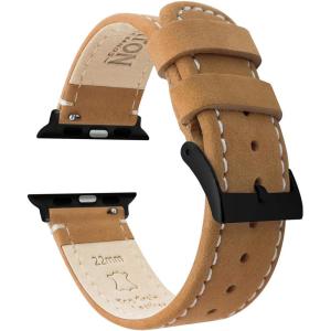 imageBARTON WATCH BANDS  Top Grain Leather Watch Bands Compatible with Apple Watch Models  1 2 3 4 5 6 7 8 9 10 SE Ultra ampamp Ultra 2Gingerbread Brown Leather  White Stitching Black Hardware