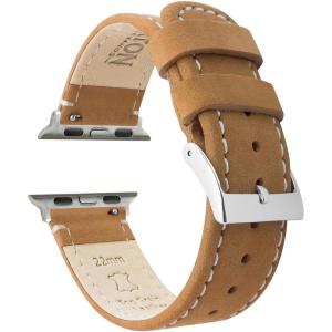 imageBARTON WATCH BANDS  Top Grain Leather Watch Bands Compatible with Apple Watch Models  1 2 3 4 5 6 7 8 9 10 SE Ultra ampamp Ultra 2Gingerbread Brown Leather  White Stitching