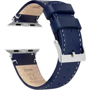 imageBARTON WATCH BANDS  Top Grain Leather Watch Bands Compatible with Apple Watch Models  1 2 3 4 5 6 7 8 9 10 SE Ultra ampamp Ultra 2Navy Blue Leather  White Stitching