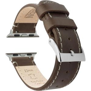 imageBARTON WATCH BANDS  Top Grain Leather Watch Bands Compatible with Apple Watch Models  1 2 3 4 5 6 7 8 9 10 SE Ultra ampamp Ultra 2Saddle Brown Leather  White Stitching