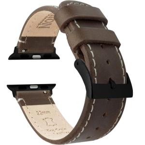 imageBARTON WATCH BANDS  Top Grain Leather Watch Bands Compatible with Apple Watch Models  1 2 3 4 5 6 7 8 9 10 SE Ultra ampamp Ultra 2Saddle Brown Leather  White Stitching Black Hardware