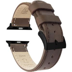 imageBARTON WATCH BANDS  Top Grain Leather Watch Bands Compatible with Apple Watch Models  1 2 3 4 5 6 7 8 9 10 SE Ultra ampamp Ultra 2Saddle Brown Leather  Stitching Black Hardware