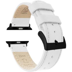 imageBARTON WATCH BANDS  Top Grain Leather Watch Bands Compatible with Apple Watch Models  1 2 3 4 5 6 7 8 9 10 SE Ultra ampamp Ultra 2White Leather  Stitching Black Hardware