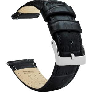 imageBARTON WATCH BANDS 24mm Black  Long  Alligator Grain  Quick Release Leather Watch Bands
