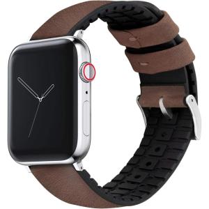 imageBARTON WATCH BANDS Black Leather and Rubber Hybrid  Choose Color ampamp Size  Compatible with All Apple Watches Ultra SE 8 7 6 5 4 3 2 1  38mm 40mm 41mm 42mm 44mm 45mm 49mmWalnut Brown Leather Stainless Steel Buckle