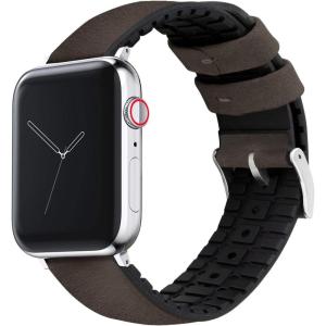 imageBARTON WATCH BANDS Black Leather and Rubber Hybrid  Choose Color ampamp Size  Compatible with All Apple Watches Ultra SE 8 7 6 5 4 3 2 1  38mm 40mm 41mm 42mm 44mm 45mm 49mmSmoke Grey Leather Stainless Steel Buckle