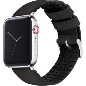 imageBARTON WATCH BANDS Black Leather and Rubber Hybrid  Choose Color ampamp Size  Compatible with All Apple Watches Ultra SE 8 7 6 5 4 3 2 1  38mm 40mm 41mm 42mm 44mm 45mm 49mmBlack Leather Black Buckle