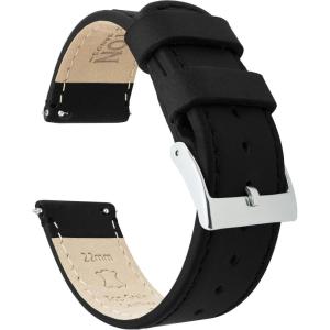 imageBARTON WATCH BANDS Quick Release Top Grain Leather Watch Band Strap Black LeatherBlack Stitching 22mm  Long