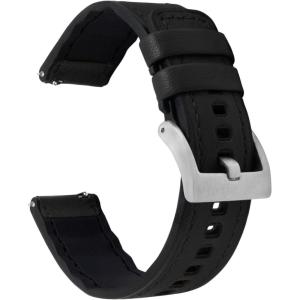 imageBARTON WATCH BANDS with Integrated quick release spring bars  Hybrid Silicone  Cordura Fabric WaterResistant Leather and Silicone Hybrid Watch Bands  Choice of Color ampamp Width 18mm 20mm 22mmBlack Leather Stainless Buckle