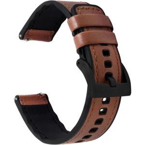 imageBARTON WATCH BANDS with Integrated quick release spring bars  Hybrid Silicone  Cordura Fabric WaterResistant Leather and Silicone Hybrid Watch Bands  Choice of Color ampamp Width 18mm 20mm 22mmCaramel Brown Leather Black Buckle