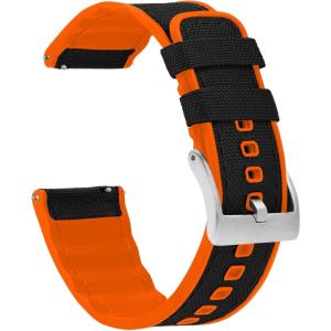 imageBARTON WATCH BANDS with Integrated quick release spring bars  Hybrid Silicone  Cordura Fabric WaterResistant Leather and Silicone Hybrid Watch Bands  Choice of Color ampamp Width 18mm 20mm 22mmBlack Top  Pumpkin Bottom Stainless Buckle