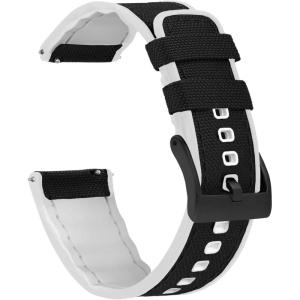 imageBARTON WATCH BANDS with Integrated quick release spring bars  Hybrid Silicone  Cordura Fabric WaterResistant Leather and Silicone Hybrid Watch Bands  Choice of Color ampamp Width 18mm 20mm 22mmBlack Top  White Bottom Black Buckle