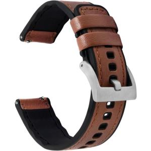 imageBARTON WATCH BANDS with Integrated quick release spring bars  Hybrid Silicone  Cordura Fabric WaterResistant Leather and Silicone Hybrid Watch Bands  Choice of Color ampamp Width 18mm 20mm 22mmCaramel Brown Leather Stainless Buckle