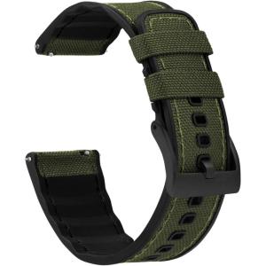 imageBARTON WATCH BANDS with Integrated quick release spring bars  Hybrid Silicone  Cordura Fabric WaterResistant Leather and Silicone Hybrid Watch Bands  Choice of Color ampamp Width 18mm 20mm 22mmArmy Green Black Buckle