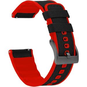 imageBARTON WATCH BANDS with Integrated quick release spring bars  Hybrid Silicone  Cordura Fabric WaterResistant Leather and Silicone Hybrid Watch Bands  Choice of Color ampamp Width 18mm 20mm 22mmBlack Top  Red Bottom Gunmetal Buckle