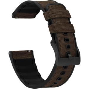 imageBARTON WATCH BANDS with Integrated quick release spring bars  Hybrid Silicone  Cordura Fabric WaterResistant Leather and Silicone Hybrid Watch Bands  Choice of Color ampamp Width 18mm 20mm 22mmChocolate Brown Black Buckle