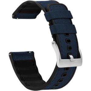 imageBARTON WATCH BANDS with Integrated quick release spring bars  Hybrid Silicone  Cordura Fabric WaterResistant Leather and Silicone Hybrid Watch Bands  Choice of Color ampamp Width 18mm 20mm 22mmNavy Blue Stainless Buckle