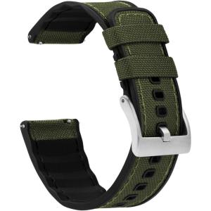 imageBARTON WATCH BANDS with Integrated quick release spring bars  Hybrid Silicone  Cordura Fabric WaterResistant Leather and Silicone Hybrid Watch Bands  Choice of Color ampamp Width 18mm 20mm 22mmArmy Green Stainless Buckle