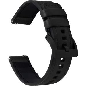 imageBARTON WATCH BANDS with Integrated quick release spring bars  Hybrid Silicone  Cordura Fabric WaterResistant Leather and Silicone Hybrid Watch Bands  Choice of Color ampamp Width 18mm 20mm 22mmBlack Leather Black Buckle
