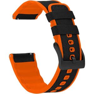 imageBARTON WATCH BANDS with Integrated quick release spring bars  Hybrid Silicone  Cordura Fabric WaterResistant Leather and Silicone Hybrid Watch Bands  Choice of Color ampamp Width 18mm 20mm 22mmBlack Top  Pumpkin Bottom Black Buckle