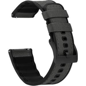 imageBARTON WATCH BANDS with Integrated quick release spring bars  Hybrid Silicone  Cordura Fabric WaterResistant Leather and Silicone Hybrid Watch Bands  Choice of Color ampamp Width 18mm 20mm 22mmSmoke Grey Black Buckle