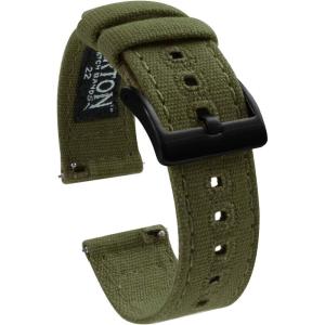 imageBarton Canvas Watch Band 20mm  Quick Release Premium Canvas Strap with PVD Black Buckle  Compatible with Classic ampamp Smart Watches  Breathable Comfortable Durable  Army Green