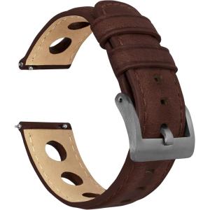 imageBarton Racing ampamp Rally Horween Leather Straps with Integrated Quick Release Spring Bars  Standard Length fits Wrists 5quot to 8quot18mm 19mm 20mm 21mm 22mm 23mm ampamp 24mm Watch Bands  Choose Strap Color ampamp WidthChocolate Rally Style  Gunmetal Buckle