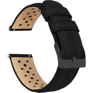 imageBarton Racing ampamp Rally Horween Leather Straps with Integrated Quick Release Spring Bars  Standard Length fits Wrists 5quot to 8quot18mm 19mm 20mm 21mm 22mm 23mm ampamp 24mm Watch Bands  Choose Strap Color ampamp WidthBlack Racing Style  Gunmetal Buckle