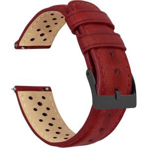imageBarton Racing ampamp Rally Horween Leather Straps with Integrated Quick Release Spring Bars  Standard Length fits Wrists 5quot to 8quot18mm 19mm 20mm 21mm 22mm 23mm ampamp 24mm Watch Bands  Choose Strap Color ampamp WidthCrimson Red Racing Style  Gunmetal Buckle