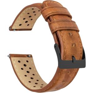 imageBarton Racing ampamp Rally Horween Leather Straps with Integrated Quick Release Spring Bars  Standard Length fits Wrists 5quot to 8quot18mm 19mm 20mm 21mm 22mm 23mm ampamp 24mm Watch Bands  Choose Strap Color ampamp WidthCaramel Racing Style  Gunmetal Buckle