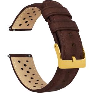 imageBarton Racing ampamp Rally Horween Leather Straps with Integrated Quick Release Spring Bars  Standard Length fits Wrists 5quot to 8quot18mm 19mm 20mm 21mm 22mm 23mm ampamp 24mm Watch Bands  Choose Strap Color ampamp WidthChocolate Racing Style  Gold Buckle