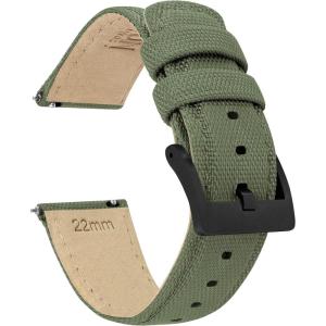 imageBARTON Sailcloth Quick Release Premium Nylon Weave Choice of Color and Width 18mm 19mm 20mm 21mm 22mm 23mm 24mmArmy Green  Black PVD Buckle