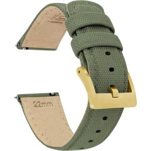 imageBARTON Sailcloth Quick Release Premium Nylon Weave Choice of Color and Width 18mm 19mm 20mm 21mm 22mm 23mm 24mmArmy Green  Gold Buckle