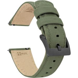 imageBARTON Sailcloth Quick Release Premium Nylon Weave Choice of Color and Width 18mm 19mm 20mm 21mm 22mm 23mm 24mmArmy Green  Gunmetal Grey Buckle
