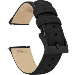 imageBARTON Sailcloth Quick Release Premium Nylon Weave Choice of Color and Width 18mm 19mm 20mm 21mm 22mm 23mm 24mmBlack  Black PVD Buckle