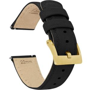 imageBARTON Sailcloth Quick Release Premium Nylon Weave Choice of Color and Width 18mm 19mm 20mm 21mm 22mm 23mm 24mmBlack  Gold Buckle