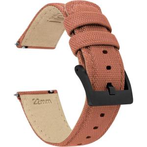 imageBARTON Sailcloth Quick Release Premium Nylon Weave Choice of Color and Width 18mm 19mm 20mm 21mm 22mm 23mm 24mmCopper Orange  Black PVD Buckle