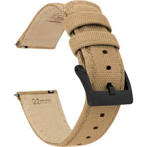 imageBARTON Sailcloth Quick Release Premium Nylon Weave Choice of Color and Width 18mm 19mm 20mm 21mm 22mm 23mm 24mmKhaki Tan  Black PVD Buckle