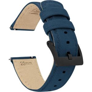 imageBARTON Sailcloth Quick Release Premium Nylon Weave Choice of Color and Width 18mm 19mm 20mm 21mm 22mm 23mm 24mmNavy Blue  Black PVD Buckle