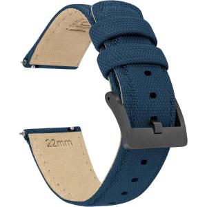 imageBARTON Sailcloth Quick Release Premium Nylon Weave Choice of Color and Width 18mm 19mm 20mm 21mm 22mm 23mm 24mmNavy Blue  Gunmetal Grey Buckle