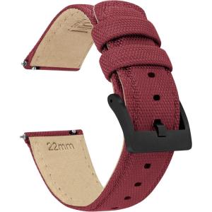 imageBARTON Sailcloth Quick Release Premium Nylon Weave Choice of Color and Width 18mm 19mm 20mm 21mm 22mm 23mm 24mmRaspberry Red  Black PVD Buckle