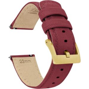 imageBARTON Sailcloth Quick Release Premium Nylon Weave Choice of Color and Width 18mm 19mm 20mm 21mm 22mm 23mm 24mmRaspberry Red  Gold Buckle