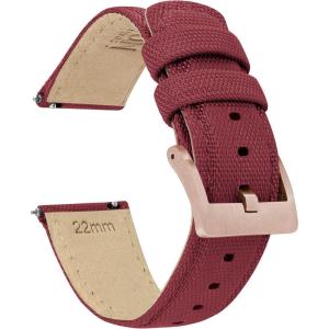 imageBARTON Sailcloth Quick Release Premium Nylon Weave Choice of Color and Width 18mm 19mm 20mm 21mm 22mm 23mm 24mmRaspberry Red  Rose Gold Buckle