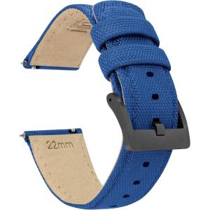 imageBARTON Sailcloth Quick Release Premium Nylon Weave Choice of Color and Width 18mm 19mm 20mm 21mm 22mm 23mm 24mmRoyal Blue  Gunmetal Grey Buckle
