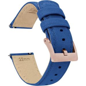 imageBARTON Sailcloth Quick Release Premium Nylon Weave Choice of Color and Width 18mm 19mm 20mm 21mm 22mm 23mm 24mmRoyal Blue  Rose Gold Buckle