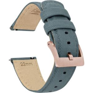 imageBARTON Sailcloth Quick Release Premium Nylon Weave Choice of Color and Width 18mm 19mm 20mm 21mm 22mm 23mm 24mmSlate Grey  Rose Gold Buckle