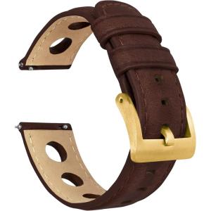 imageBarton Racing amp Rally Horween Leather Straps with Integrated Quick Release Spring Bars  Standard Length fits Wrists 5 to 818mm 19mm 20mm 21mm 22mm 23mm amp 24mm Watch Bands  Choose Strap Color amp WidthChocolate Rally Style  Gold Buckle