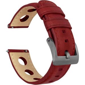 imageBarton Racing amp Rally Horween Leather Straps with Integrated Quick Release Spring Bars  Standard Length fits Wrists 5 to 818mm 19mm 20mm 21mm 22mm 23mm amp 24mm Watch Bands  Choose Strap Color amp WidthCrimson Red Rally Style  Gunmetal Buckle