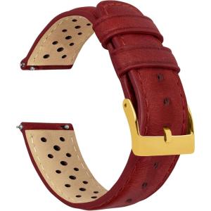 imageBarton Racing amp Rally Horween Leather Straps with Integrated Quick Release Spring Bars  Standard Length fits Wrists 5 to 818mm 19mm 20mm 21mm 22mm 23mm amp 24mm Watch Bands  Choose Strap Color amp WidthCrimson Red Racing Style  Gold Buckle