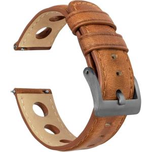 imageBarton Racing amp Rally Horween Leather Straps with Integrated Quick Release Spring Bars  Standard Length fits Wrists 5 to 818mm 19mm 20mm 21mm 22mm 23mm amp 24mm Watch Bands  Choose Strap Color amp WidthCaramel Rally Style  Gunmetal Buckle